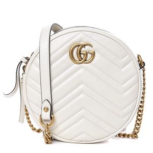 GUCCI Matelasse GG Mini Marmont Round Shoulder Bag White Authentic